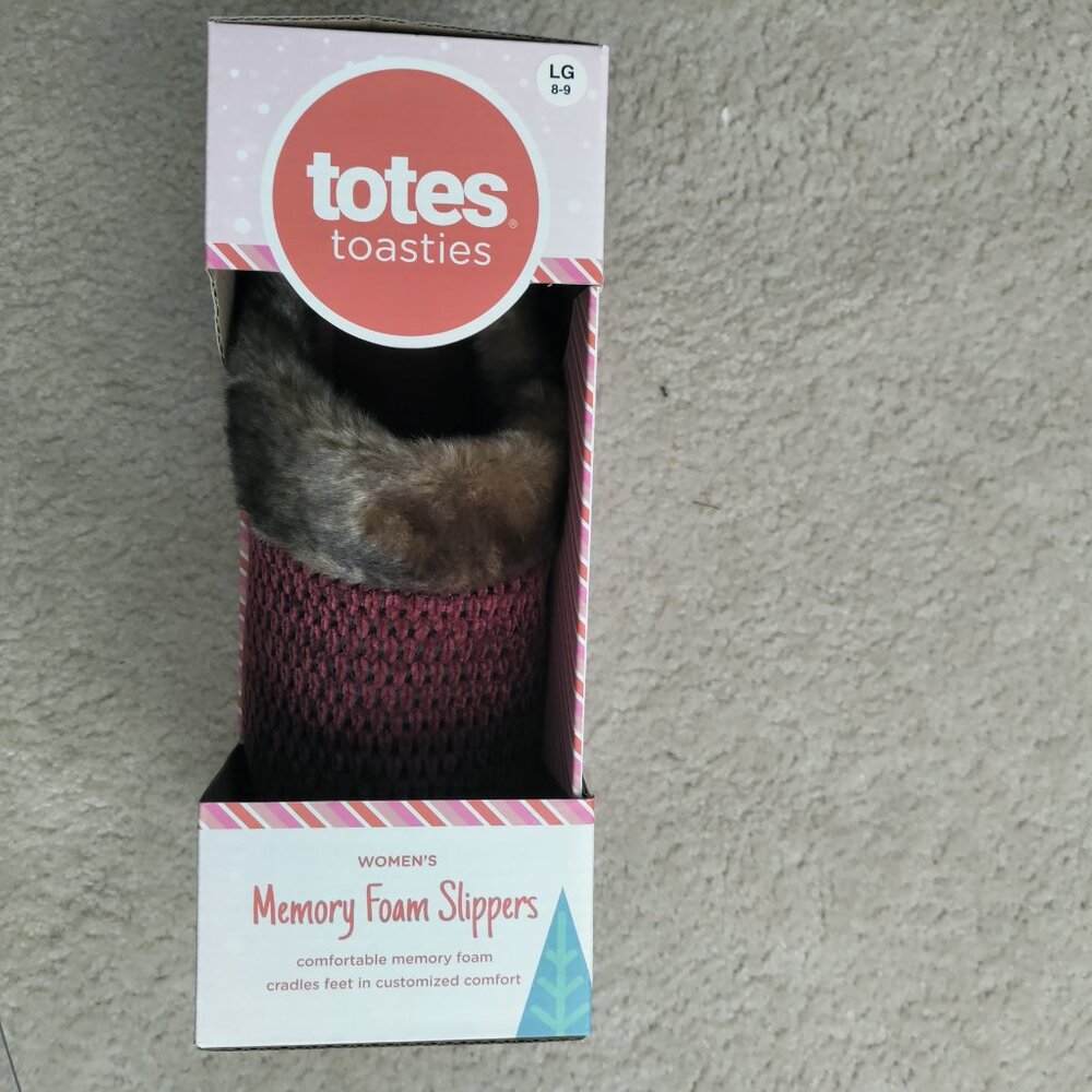 New Totes Toasties Women's Memory Foam Slippers Maroon Large 8-9 - Picture 2 of 3